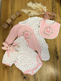 Baby Girl Elephant Embroidered Babygrow & Bib Set