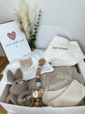 The Ivory Nest Embroidery Personalised Bath robe & Bib with Name & Birth Details Keepsake Gift Box-Christenings, New Born arrival & Baby showers